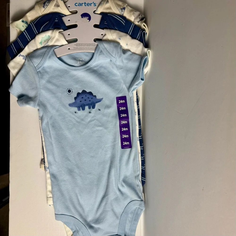 Carter's Baby 4-pack Blue Body Suit Dinosaur. Size 24M, 100% Cotton